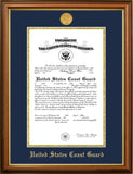 Coast Guard Certificate Petite Walnut Frame with Gold Medallion