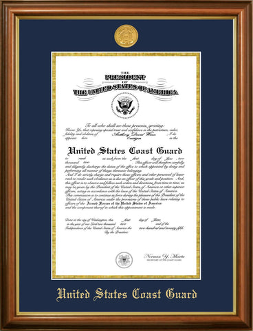 Coast Guard Certificate Petite Walnut Frame with Gold Medallion