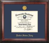 Navy 8.5x11 Discharge Frame with Gold Medallion