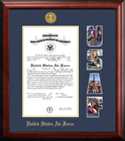 Air Force Certificate Walnut Frame Gold  Medallion with Snap Shot openings