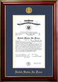 Air Force Certificate Classic Mahogany Frame with Gold Medallion