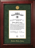 Army Certificate Executive Frame with Gold Medallion with Gold Filet