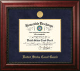 Coast Guard 8.5x11 Discharge Executive Frame with Gold Medallion and gold Filet