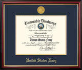 Navy  8.5x11 Discharge Petite Frame with Gold Medallion