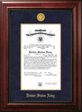 Navy Certificate Executive Frame with Gold Medallion with Gold Fillet