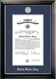 Navy  Certificate Classic Black Frame with Silver Medallion
