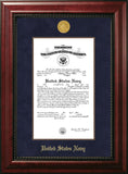 Navy Certificate Executive Frame with Gold Medallion with Mahogany Filet