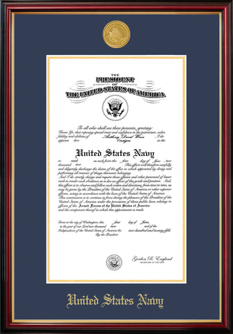 Navy Certificate Petite Frame with Gold Medallion