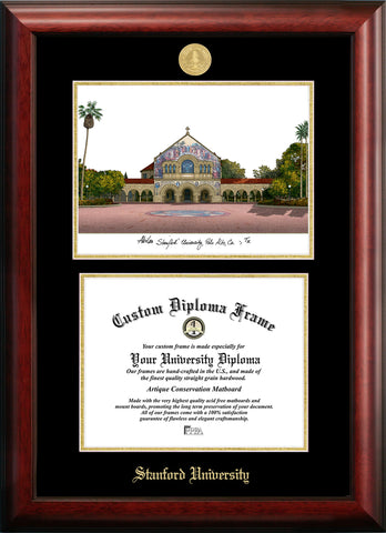 Stanford University 11w x 8.5h Gold Embossed Diploma Frame with Campus Images Lithograph