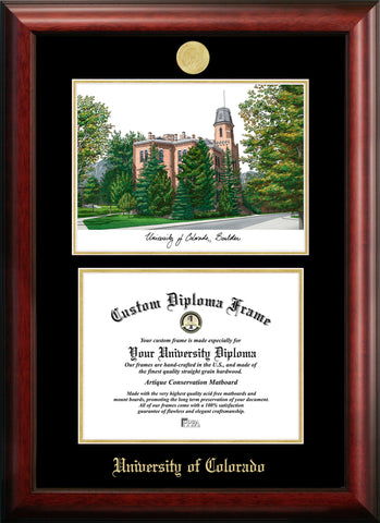 University of Colorado, Boulder 11w x 8.5h Gold Embossed Diploma Frame with Campus Images Lithograph