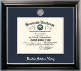 Navy 8.5x11 Discharge Classic Black Frame with Silver Medallion