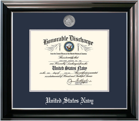 Navy 8.5x11 Discharge Classic Black Frame with Silver Medallion