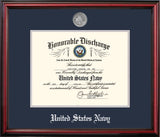 Navy 8.5x11 Discharge Petite Frame with Silver Medallion
