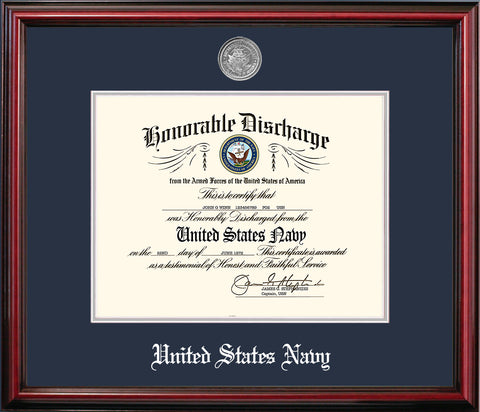 Navy 8.5x11 Discharge Petite Frame with Silver Medallion