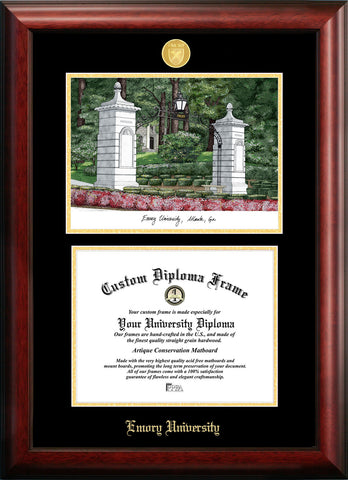 Emory University 17w x 14h Gold Embossed Diploma Frame with Campus Images Lithograph