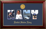 Navy Collage Photo Classic Frame with Gold Medallion