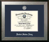 Navy 8.5x11 Discharge Honors Frame with Silver Medallion