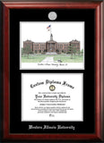 Western Illinois University 11w x 8.5h Silver Embossed Diploma Frame with Campus Images Lithograph