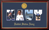 Navy Collage Photo Petite Frame with Gold Medallion