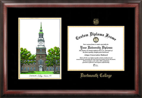 Dartmouth College 16w x 12h Gold Embossed Diploma Frame with Campus Images Lithograph