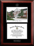 Nicholls State University 11w x 8.5h Silver Embossed Diploma Frame with Campus Images Lithograph