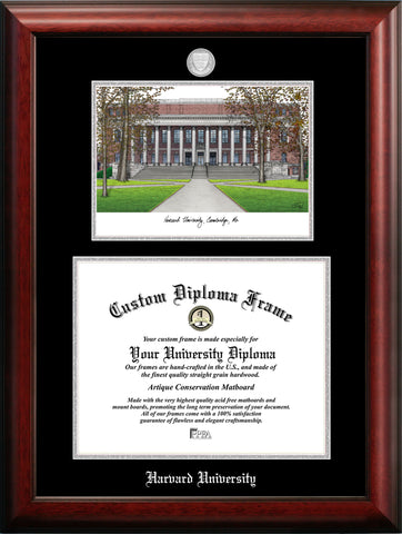Harvard University 11w x 14h Silver Embossed Diploma Frame with Campus Images Lithograph
