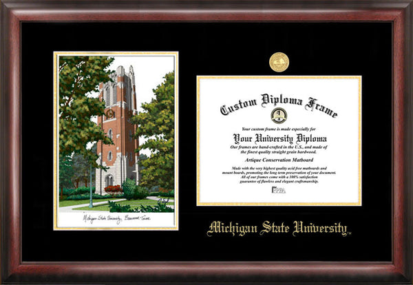 Michigan State Frame Michigan State University, Beaumont Tower, 11w x 8.5h Gold Embossed Di ...