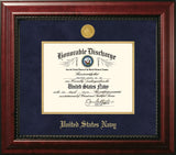 Navy 8.5x11 Discharge Executive Frame with Gold Medallion and Gold Filet