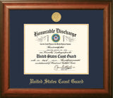 Coast Guard 8.5x11 Discharge Walnut Frame Gold Medallion