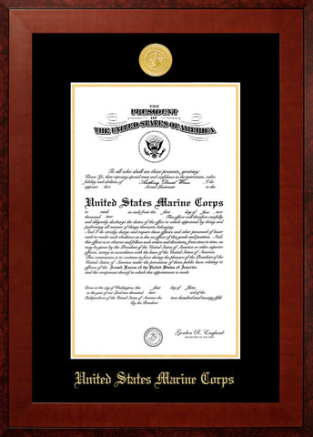 Marine Certificate Honors Frame with Gold Medallion