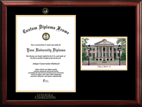 College of Charleston 16w x 20h Gold Embossed Diploma Frame with Campus Images Lithograph