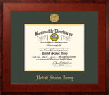 Army Discharge Honors Frame with Gold Medallion