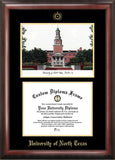 University of North Texas Gold Embossed Diploma Frame with Campus Images Lithograph