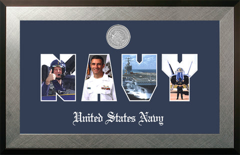 Navy Collage Photo Honors Frame with Silver Medallion