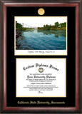 California State Sacramento University 11w x 8.5h Gold Embossed Diploma Frame with Campus Images Lithograph