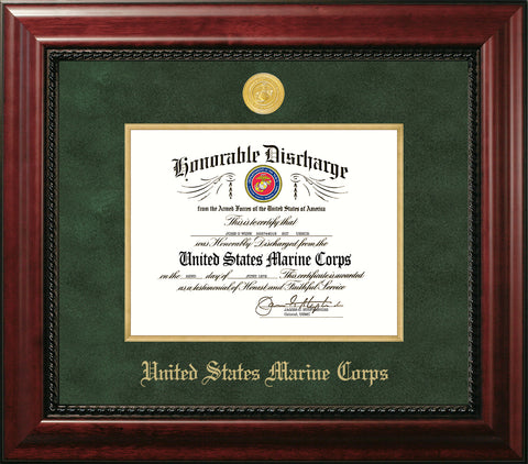 Marine 8.5x11 Discharge Executive Frame with Gold Medallion and gold Filet