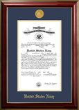 Navy  Certificate Classic Mahogany Frame with Gold Medallion