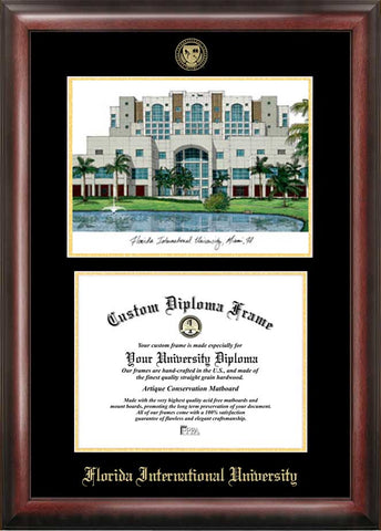 Florida International University Gold Embossed Diploma Frame with Campus Images Lithograph