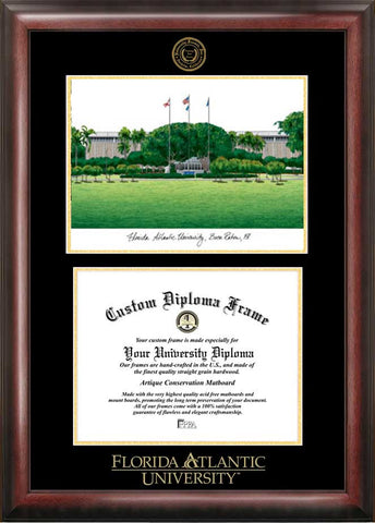 Florida Atlantic University 11w x 8.5h Gold Embossed Diploma Frame with Campus Images Lithograph