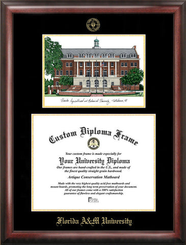Florida A&M University 11w x 8.5h Gold Embossed Diploma Frame with Campus Images Lithograph