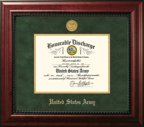 Army Discharge Executive Frame with Gold Medallion and Gold Fillet
