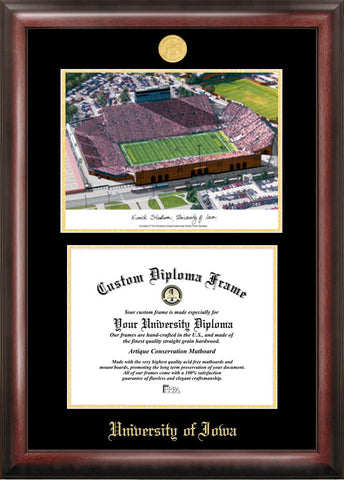 University of Iowa Hawkeyes Kinnick Stadium 11w x 8.5h Gold Embossed Diploma Frame with Campus Images Lithograph