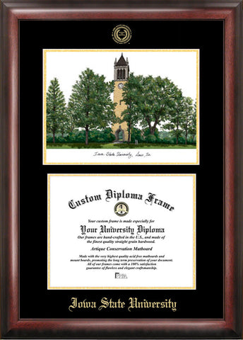Iowa State University 11w x 8.5h Gold Embossed Diploma Frame with Campus Images Lithograph