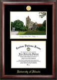 University of Illinois, Urbana-Champaign 11w x 8.5h Gold Embossed Diploma Frame with Campus Images Lithograph