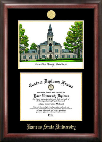Kansas State University 11w x 8.5h  Gold Embossed Diploma Frame with Campus Images Lithograph