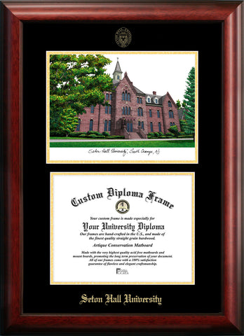 Seton Hall 11w x 8.5h Gold Embossed Diploma Frame with Campus Images Lithograph