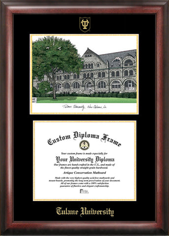 Tulane University Gold Embossed Diploma Frame with Campus Images Lithograph