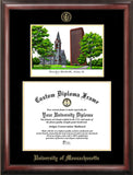 University of Massachusetts 11.5 x 14 Gold Embossed Diploma Frame with Campus Images Lithograph