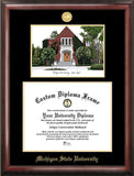 Michigan State University Linton Hall Gold embossed diploma frame with Campus Images lithograph