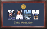 Navy Collage Photo Frame Gold Medallion